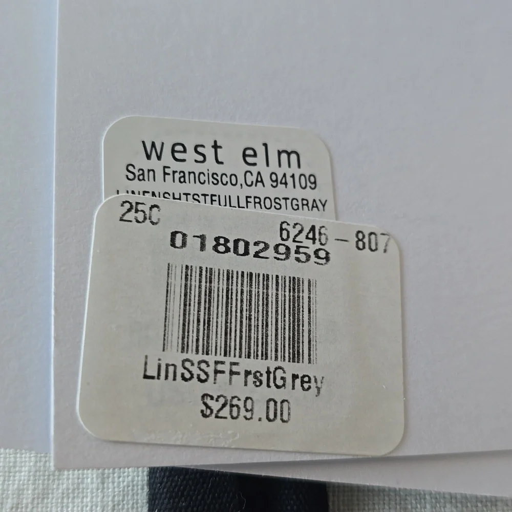❤️BUY 2 GET 1 FREE West Elm European Flax Linen,Full,Retail $269.00,Frost Grey